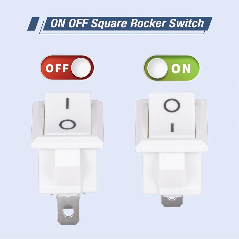 VEXUNGA 10 Pcs White Mini Rocker Switch 2 Pin On Off Boat Rocker Switch 10A 125VAC 6A 250VAC 2 Position Snap-in SPST KCD1 Toggle Switches for Car Marine Home Appliances - Image 2